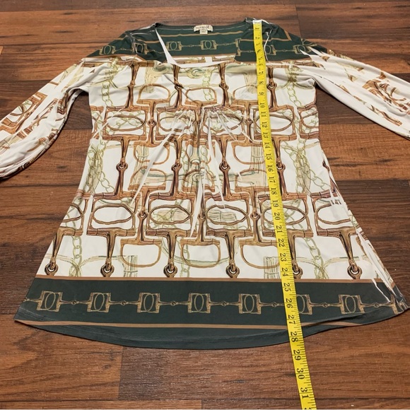 One World Green Blouse Top 3/4 Sleeve Women's Size L Horse Bit Print - Picture 6 of 9